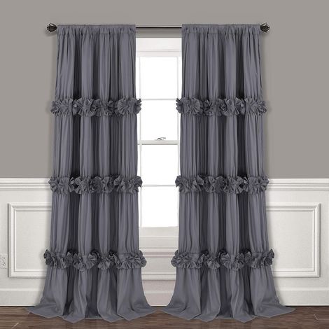 Tende Oscuranti con Balze Set di 2 Pezzi 245x140 cm Grigio Scuro (1/5)