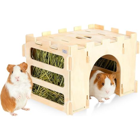 Natural Wood Hay Rack for Guinea Pig, Chinchilla, Rabbits and Hamsters, Rabbit Accessories 31×21×21×21.5cm (1/5)