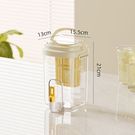 Gekühlte Karaffe mit Hahn, 1L - Krug für kaltes Wasser und Früchtetee aus hitzebeständigem Glas, elegantes hellgelbes Design für Haus und Küche-lsw (1/2)