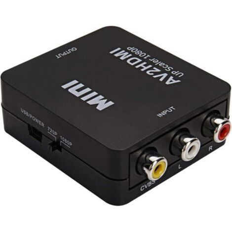 RCA to HDMI Adapter, Mini AV to HDMI 1080P Video Converter, Support 3RCA Composite with USB Charging Cable - PC Xbox PS3 PS2 TV STB VHS VCR DVD Camera (Black) (1/5)