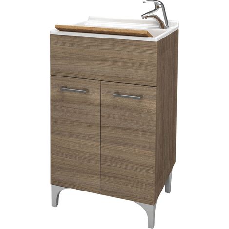 Savini - lavatoio in legno larghezza 50 profondità 50 con vasca in vetroresina e tavoletta - colore: rovere fumo (1/2)