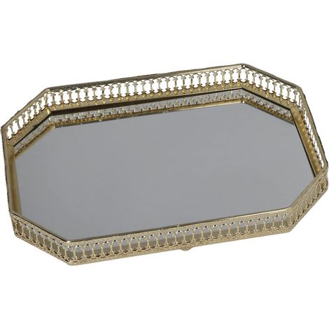 Plateau Miroir, Plateau Décoratif doré avec Motif Géométrique pour Le Rangement du Maquillage, la vanité de Salle de Bain et la Décoration de la Maison'-'- (1/5)