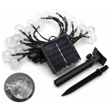 Guirlande lumineuse solaire. 50 boules de cristal LED. étanche IP65. connecteur USB supplémentaire. 8 modes d'éclairage décoratifs pour l'intérieur et l'extérieur. maison/jardin/fête/terrasse/mariage (1/5)
