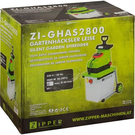 Zipper Häcksler Zi-Ghas2800 Silent Composter Chipper Gartenhäcksler 2800W