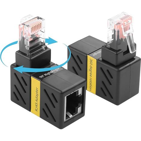 Lot de 2 adaptateurs Ethernet à rotation à 360°, adaptateur d'extension réseau Cat5/Cat6 à angle droit à 90 degrés, connecteur Gigabit RJ45 mâle vers femelle (1/5)