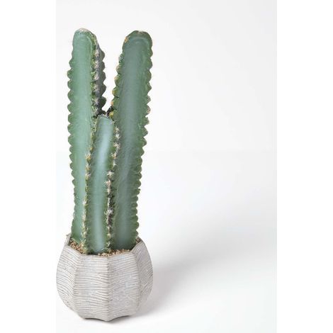 HOMESCAPES Hylcocereus Artificial Cactus In Decorative Textured Stone Pot, 49 cm Tall