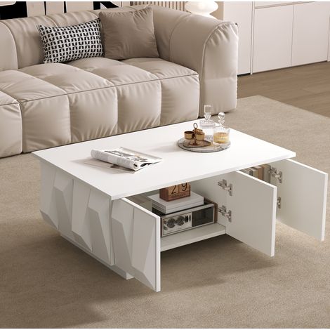 OKWISH Couchtisch mit Stauraum aus Spanplatte Weiß 95 x 67 x 39,5 cm (1/5)