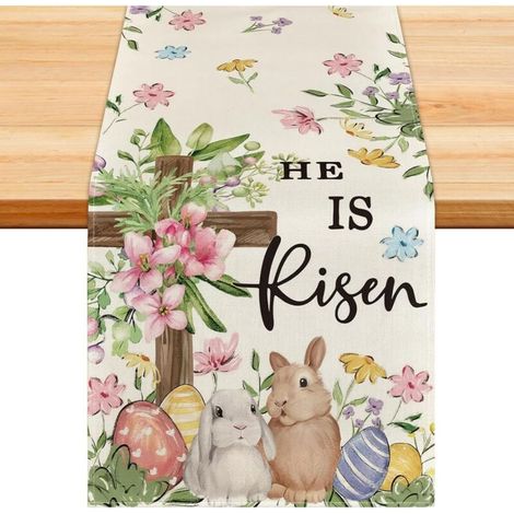 Chemin de Table Pâques 183x33cm Lapin Œufs Fleurs – Décoration Table Pâques Décoration Printemps pour Cuisine et Salle à Manger(C) (1/5)