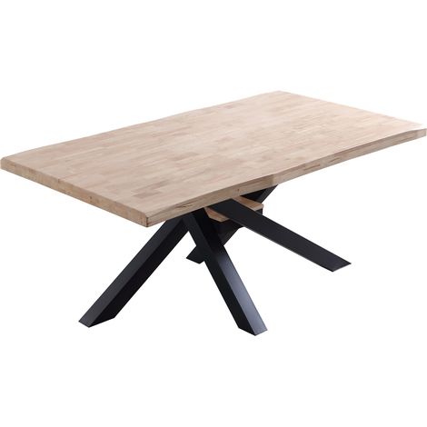 Pegane – Table de salle à manger rectangulaire en bois de chêne – Pieds en métal noir – Longueur 180 cm x Largeur 100 cm x Hauteur 76 cm – Épaisseur plateau 54 mm (1/3)