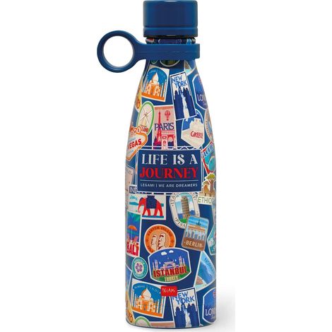 Legami - Bottiglia Termica Hot&Cold, Travel Stickers, 500 ml, Chiusura ermetica, 12 Ore Bevande calde 24 Ore fredde, Manico in Silicone rimovibile, in Acciaio inox, senza BPA (1/5)