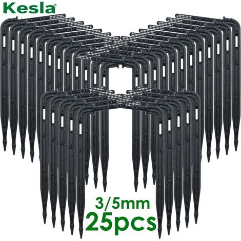 (KSL01-180-50PCS) Kit d'irrigation goutte à goutte KESLA avec goutteurs coudés et flèches, pour tuyau de 3/5 mm, idéal pour l'arrosage de jardin et de serre.