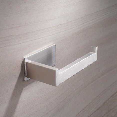 Porte-papier toilette sans perçage, auto-adhésif, en acier inoxydable argenté. (1/5)
