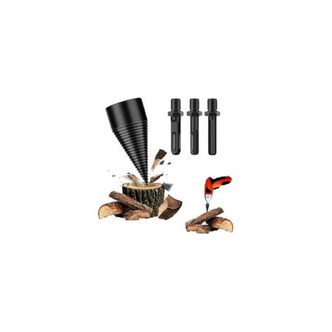 42mm Foret de Fendage de Bois, 4PCS Fendre Buches Bois Set avec 3 Poignées de Forage, Fendeuse de Bches pour Machine à Bois de Chauffage, Perceuse Vis Cne Fendeuse de Bches Facile à Fendre (1/5)
