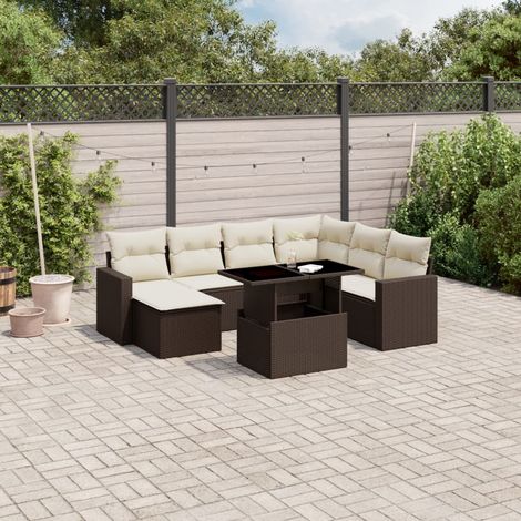 vidaXL Salon de jardin 8 pcs avec coussins marron résine tressée (1/5)