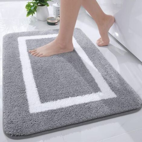 Tapis de Bain Antiderapant,Tapis Salle de Bain en Microfibre Douce,Tapis de Bain Absorbant à Poils Longs, Lavable en Machine - 40 x 60 cm - Gris