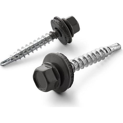 Trapezblechschrauben (4,8 x 35 mm / 300 Stück/RAL 7024 – Graphitgrau) Selbstbohrende Bohrschrauben - Selbstschneidene Schrauben mit EPDM Unterlegscheiben - Sechskant Metalldachschrauben