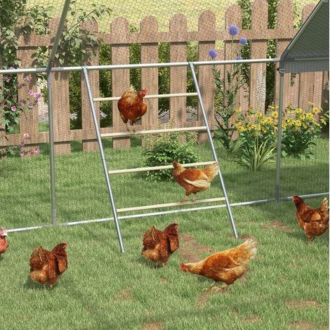Percha escalera para gallinas 4 barras, acero galvanizado y madera, 4 a 6 gallinas DESVIAE