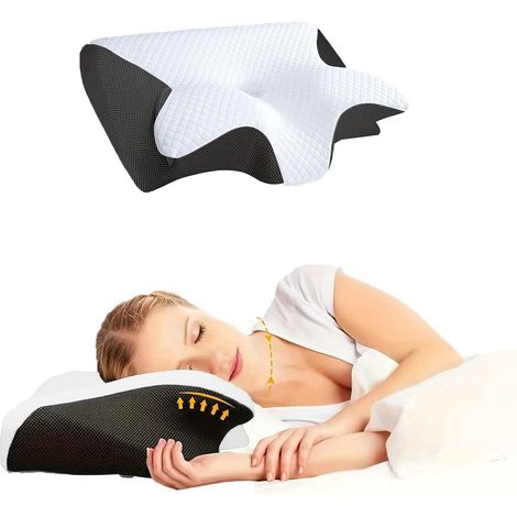 Oreiller apnée du sommeil, mousse à mémoire orthopédique, contour ergonomique, soutien côté, dos, ventral, réduit ronflement - Noir (1/5)