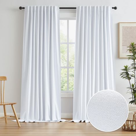 Lot de 2 Rideaux occultants à Pattes arrière pour système de Rail de Plafond, Rideaux plissés à Passants de 183 cm de Large pour Porte coulissante en Verre, Blanc, 183 x 259,1 cm (l x L) (1/5)