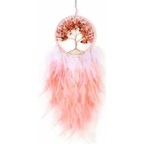 Attrape-rêves motif arbre de vie, attrape-rêves, grande plume faite à la main, décoration murale pour chambre à coucher, dortoir, décoration de maison-grand arbre rose