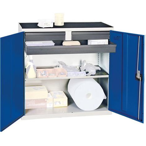 Werkzeug-/Beistellschrank H1000xB1000xT500mm 3Schubl.,1BD lichtgrau/enzianblau (1/5)