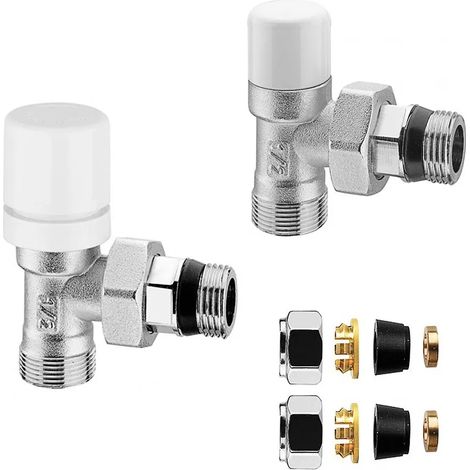 Kit valvola e detentore in acciaio con tappo bianco e raccordo rame 14 mm (1/4)