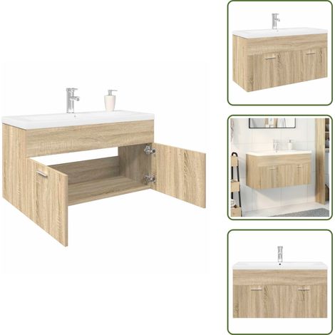 The Living Store Mueble de baño con lavabo integrado roble Sonoma - Lavabo empotrado
