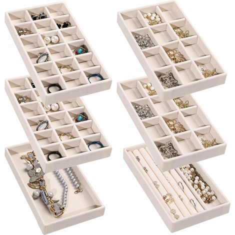 Bandeja para guardar joyas, bandeja apilable de terciopelo para joyas, caja para guardar pendientes con forma de cajón, caja para guardar y exhibir joyas para mujer, adecuada para anillos, pendientes 
