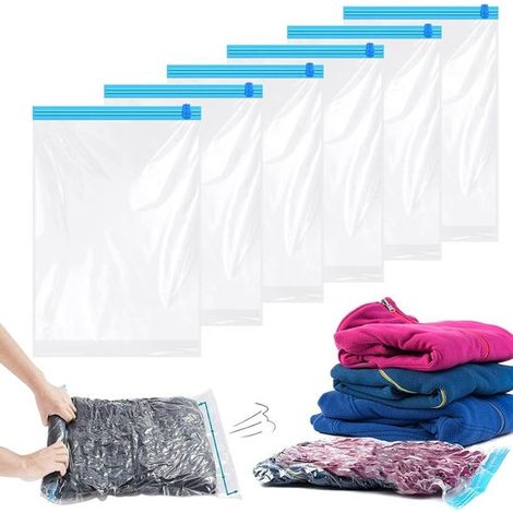 Paquete de 6 bolsas de compresión enrollables para ropa，bolsas de vacío para prendas，bolsas de almacenamiento，35 x 50 cm (1/5)