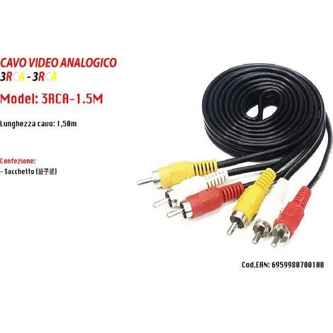 MaxTech - Cavo Audio Video Analogico 3 X Rca Maschio-maschio 1,5 Metri Maxtech 3rca-1.5m -