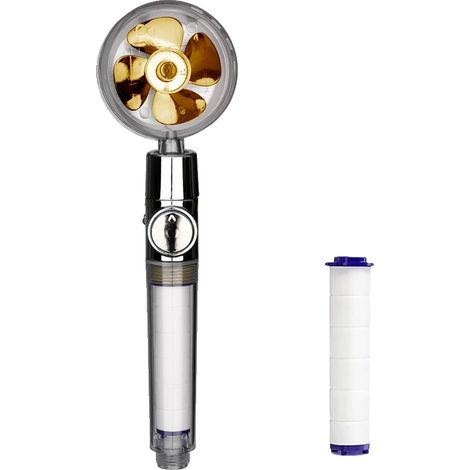Cabezal de ducha turbo portátil, ahorro de agua, alta presión, dorado (1/2)