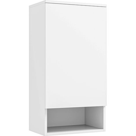 Armoire murale avec portes, meuble de salle de bain, meuble de cuisine avec étagères réglables, compartiment ouvert, armoire à pharmacie, murale, blanche, 40 x 27 x 77 cm (1/5)