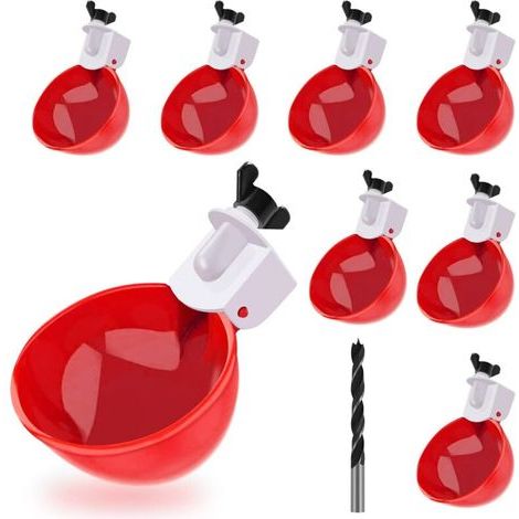 Grand abreuvoir automatique pour poulets - Convient aux poussins, canards, oies, dindes et lapins - (Rouge, lot de 8) (1/5)