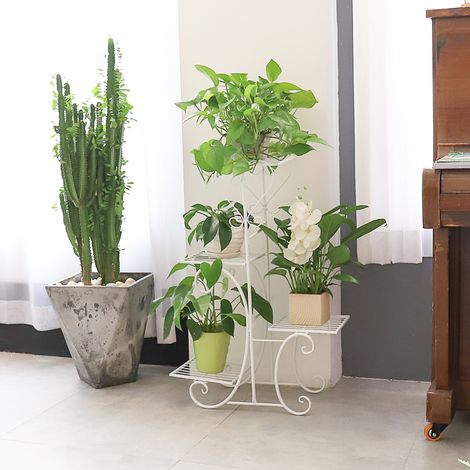 Unho – Étagère à fleurs en fer forgé – Porte plante échelle 50 x 87cm – Construction en acier inoxydable – Blanc pour intérieur et extérieur