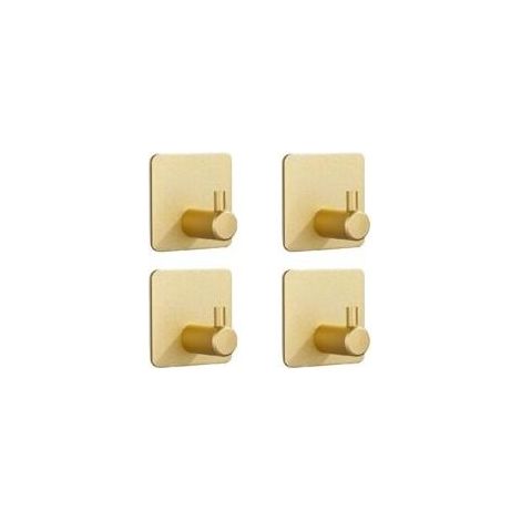 Lot de 4 crochets auto-adhésifs résistants, adaptés aux manteaux, portes, salles de bains, murs, cuisines - type ventouse (doré). (1/5)