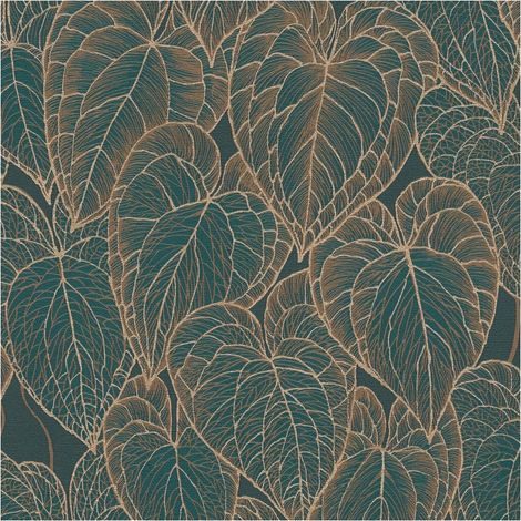 Papel pintado naturaleza Profhome 781281 papel pintado vinílico estampado en caliente tejido non tejido texturado con ornamentos florales sutilmente satinado marrón verde oro 5,33 m2 (1/5)