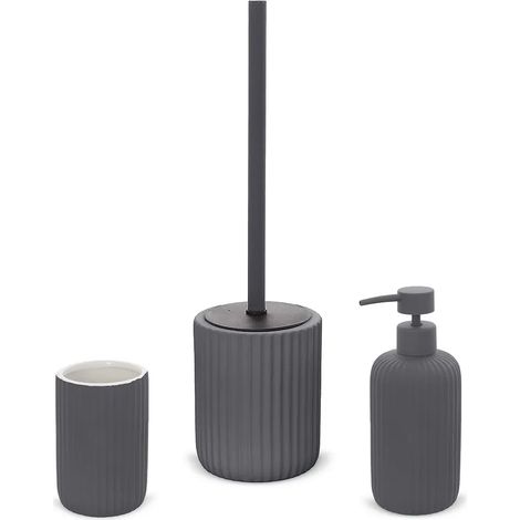 Set accessori bagno 3 pezzi in ceramica grigio soft touch Spring (1/5)