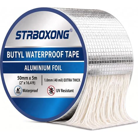 Butyl Tape Roofing Sealing Tape 50mm x 5m Aluminium Leak Proof Self Adhesive Tape Waterproof Outdoor Tape for Gutter, Pipe, Plumbing, Motorhome (1/5)