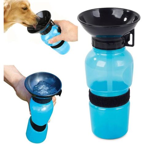 Bouteille d'eau pour Chien avec Bol intégré - Gourde d'eau de Voyage et Transport - Voiture, intérieur et extérieur - Bouteille pour Chien 0,5 L - Couleur aléatoire (Bleu, Rose, Kaki) (1/5)