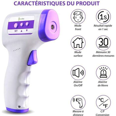 1 Thermomètre Frontal Infrarouge sans Contact, Écran LCD, Fonction Mémoire 40 Mesures, Mode Muet, pour Adulte Enfant Objet (1/5)