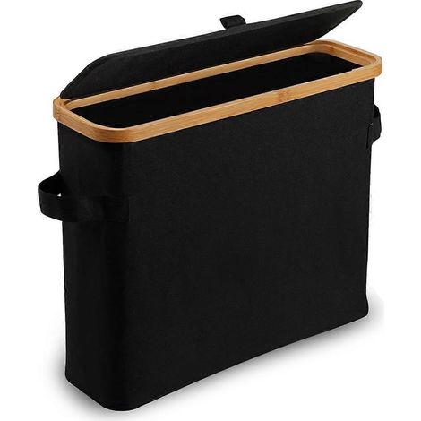 Porte-papier toilette en bambou avec couvercle en bambou noir (1/5)