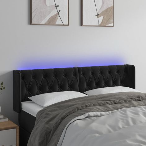 Tête de lit à LED,Panneau de lit,Pour Lit adulte,Décoration murale Noir 163x16x78/88 cm Velours XZZ602527 (1/5)
