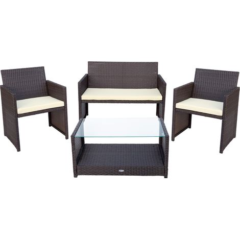 AKTIVE Conjunto de jardín Garden 2 sillones+1 sofá+ 1 Mesa Negro/Crema (1/5)