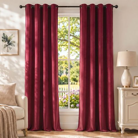 Rideau Velours Thermiques Lot De 2, Rideau 100% Occultant, 140×225cm, Bourgogne (1/5)