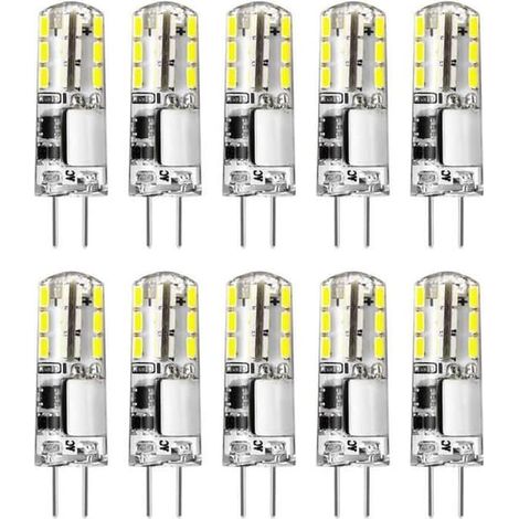 KLVGTIFS PU - Lot de 10 ampoules LED G4 12 V blanc froid 6000 K AC/DC 2 W/25 W, culot bipolaire type JC, économie d'énergie (1/4)