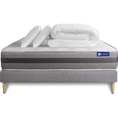 Komplettpaket Bett - Matratze 180x200 cm + Boxspringbett mit Lattenrost (im Set) + 2 Kopfkissen + Bettdecke - Actiflex Relax