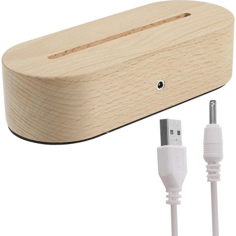 Socle Lumineux LED en Bois, Base Légère USB pour Objets en Verre, Support Stable et Fiable, Présentoir Ovale Stylé pour Bureau et École (1/5)