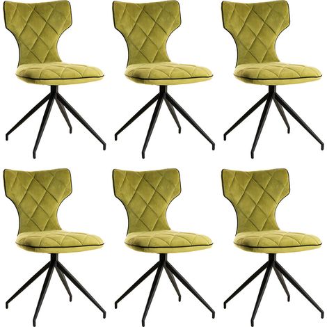STYK - Lot de 6 Chaises Tissu Vertes Surpiqures Carreaux (1/3)