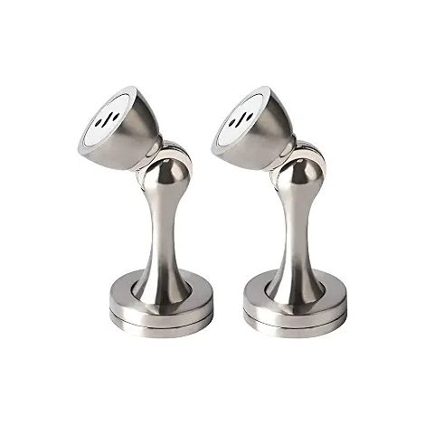 Topes magnéticos de acero inoxidable para puertas (paquete de 2), soportes resistentes para montaje en pared o suelo (plateados) (1/5)