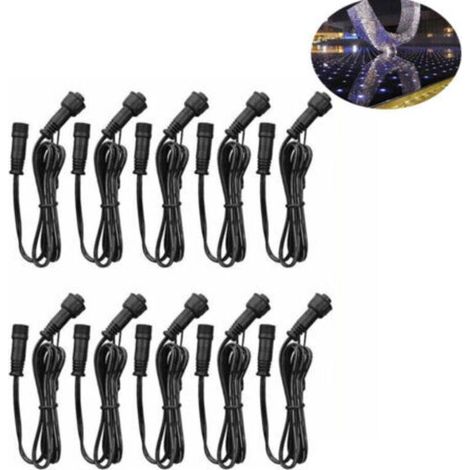 OIMG Lot de 10 rallonges à 2 broches pour éclairage de terrasse monochrome, 1 m (3,28 pi) avec connecteurs mâle et femelle à 2 broches aux deux extrémités pour éclairage de terrasse LE (1/4)